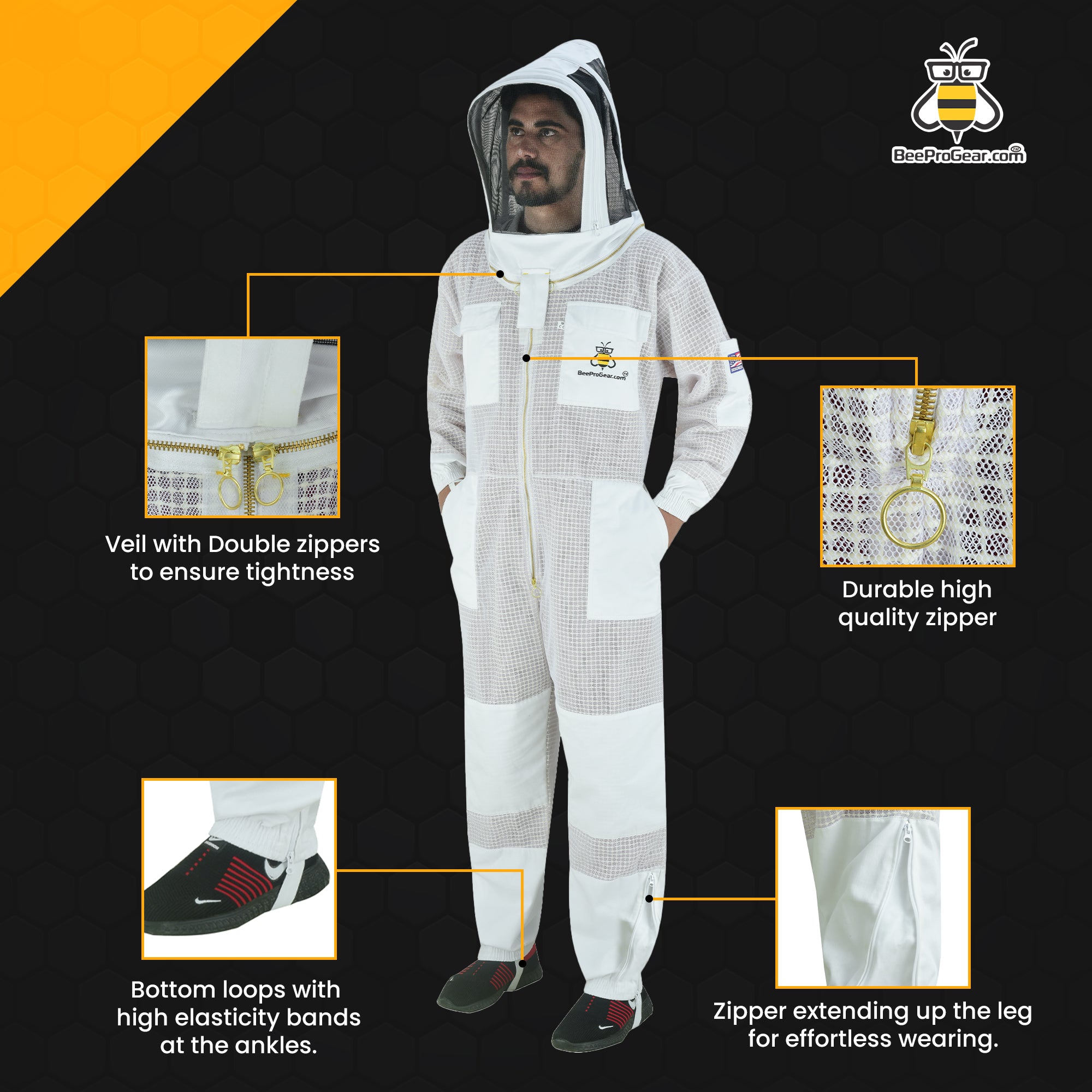3 Layer Mesh Beekeeping Cow Hide Ventilated Gloves - OZ Armour