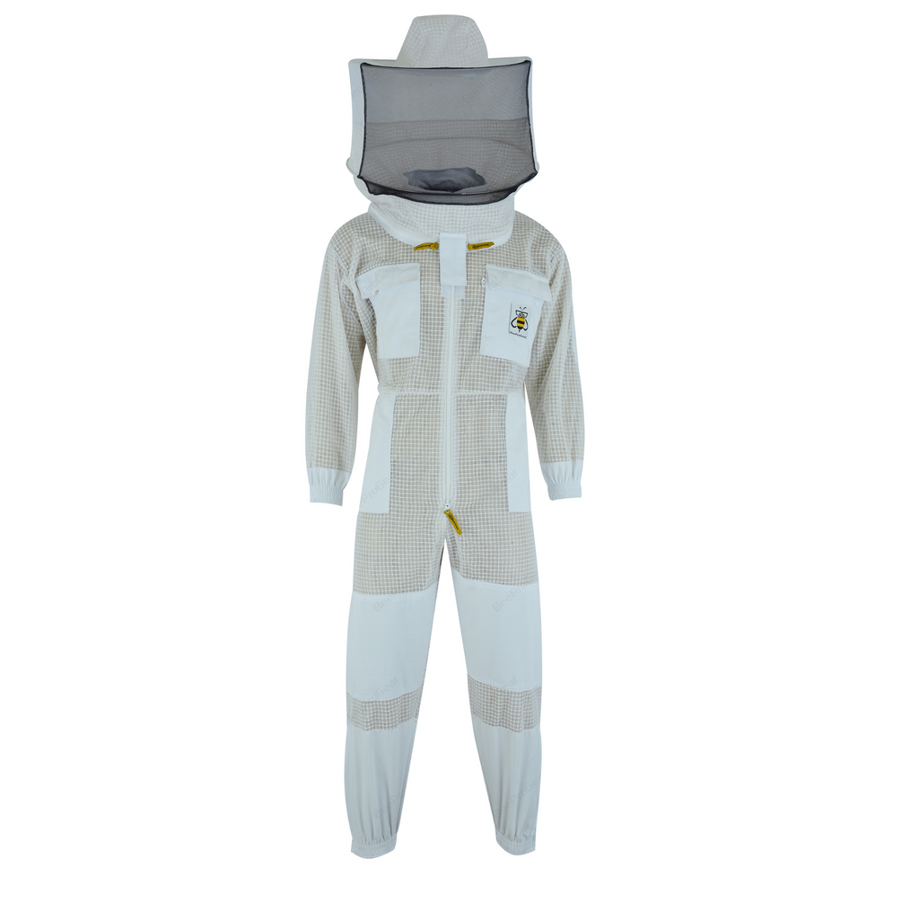 3-Layer Ultra Ventilated Beekeeping Suit with Round Veil | SBS Zipper for Sting-Proof Protection | White