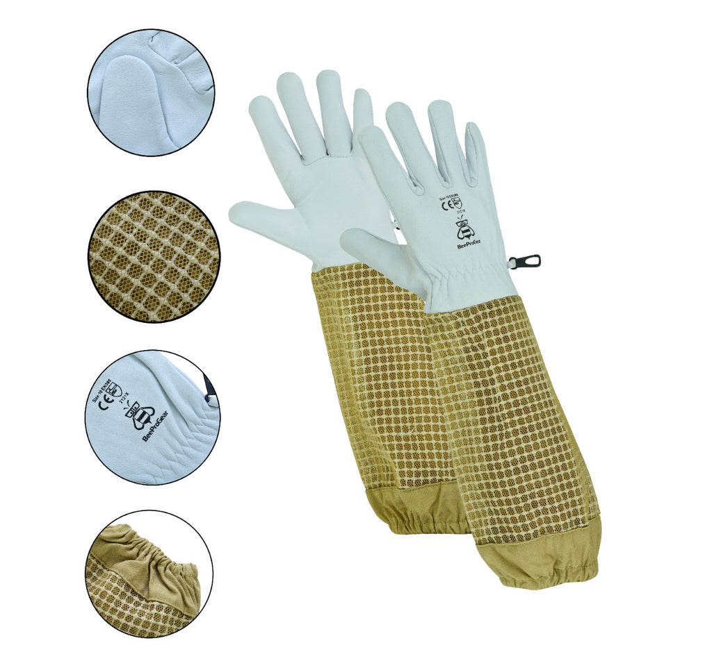 Advanced Ventilated Beekeeping Gloves with 3-Layer Sting Protection KHAKI